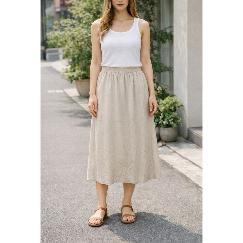 Toofan Skirt Women's XL Pleated Pull On Midi Elastic Waist 100%Tencel Boho India